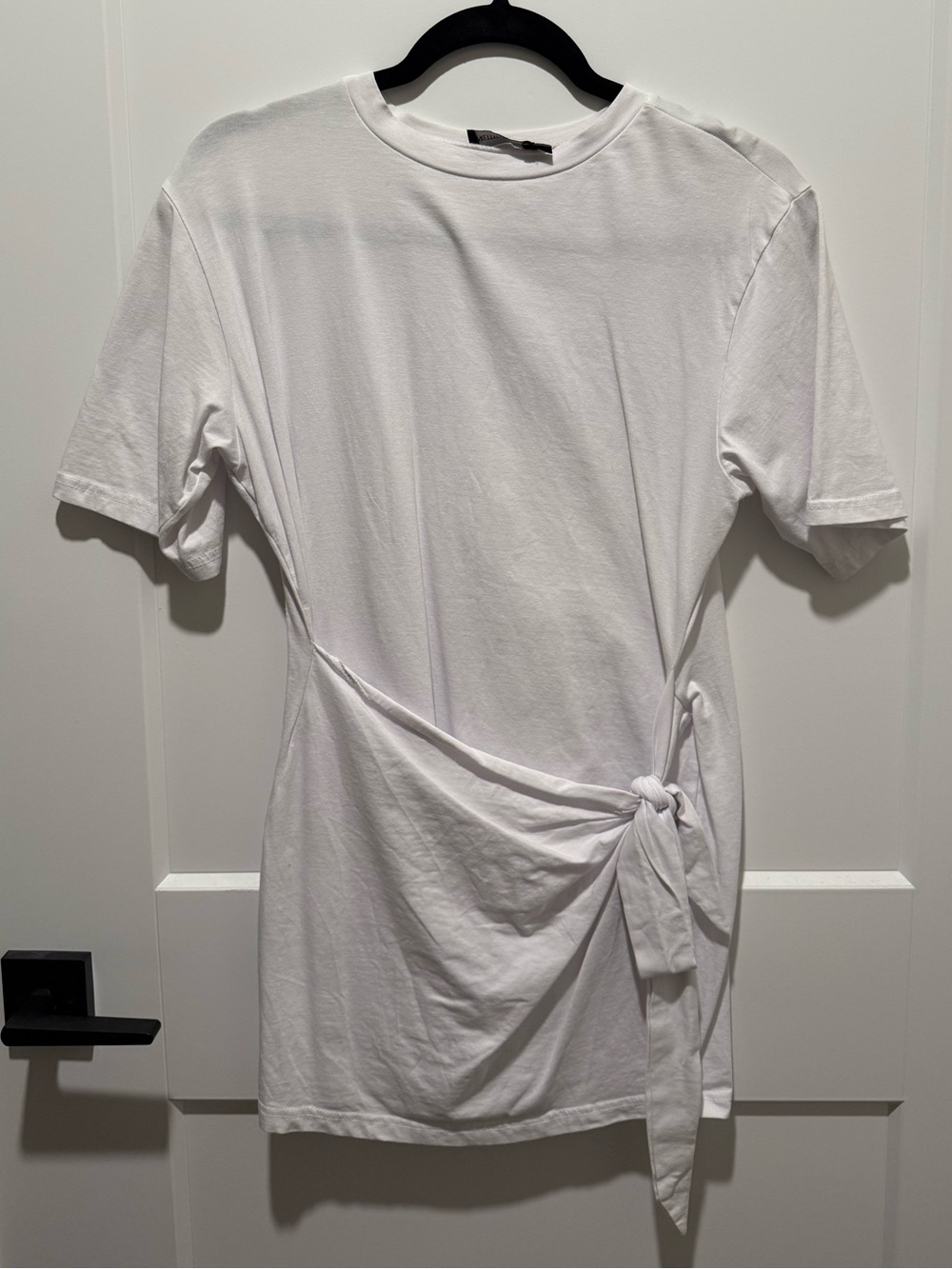 White Short Sleeve Tie-Waist Mini Dress